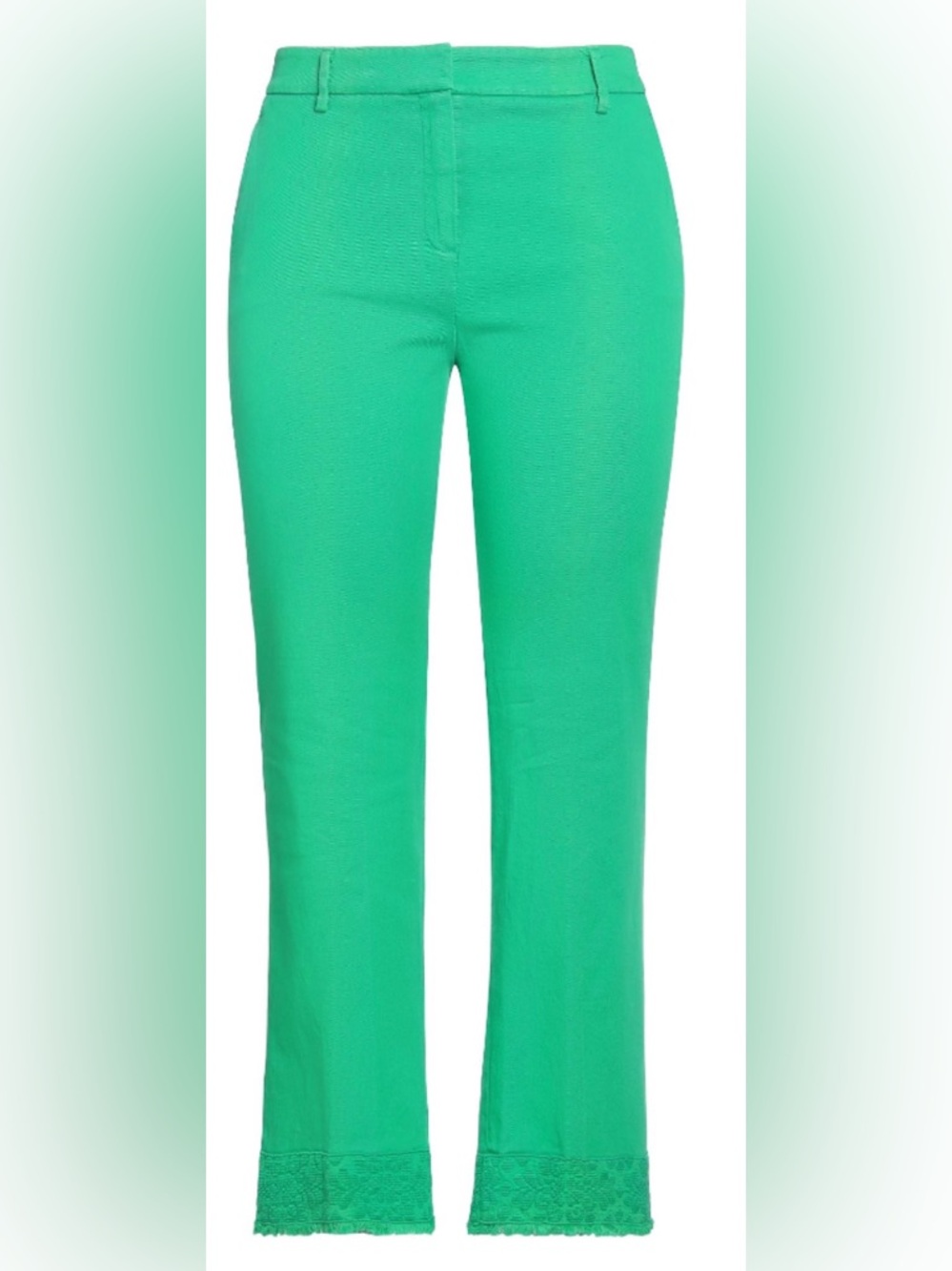 Soft Cotton Green Straight Leg Trouser Pants with Embroidered Hem: Size 6 - Picture 5 of 8
